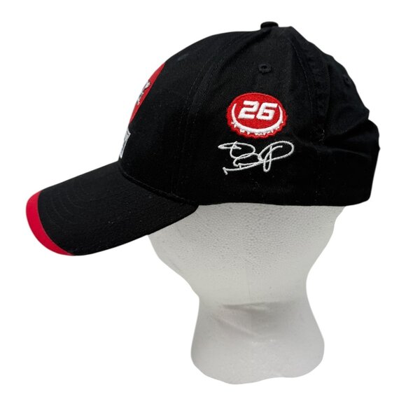 Coca-Cola NASCAR No 26 Embroidered Adj Black Ballcap Red Brim Autographed Racing - Picture 2 of 6